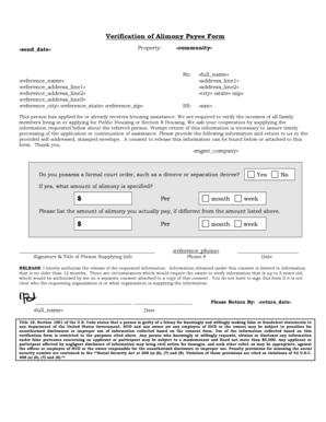 Verification of Alimony Payee Form