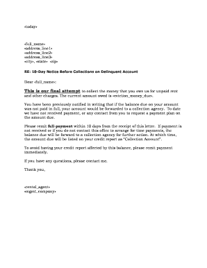 10-Day Notice Before Collections on Delinquent Account