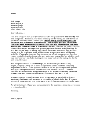 Apartment Pre-Certification Notice