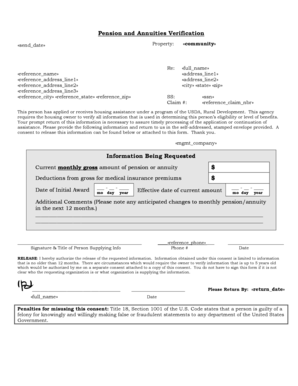 Pension and Annuities Verification Form