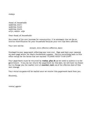 Rent Increase Notice and Recertification Form