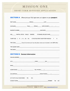 Mission One Short-Term Ministry Application