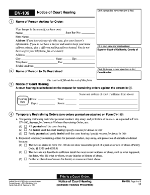 California DV-109 Notice of Court Hearing