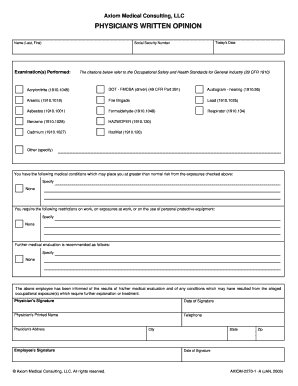 Physician's Written Opinion Form