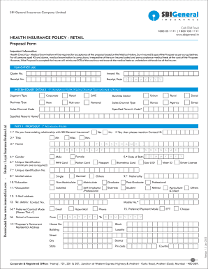 SBI General Health Insurance Proposal Form