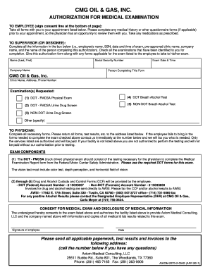 CMG Oil & Gas Medical Exam Authorization