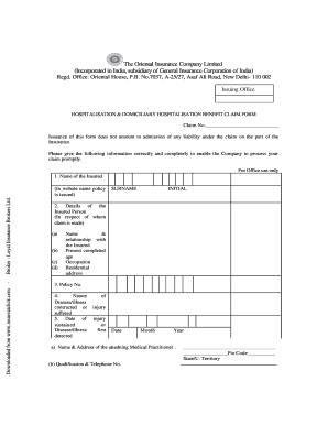 Hospitalisation Benefit Claim Form