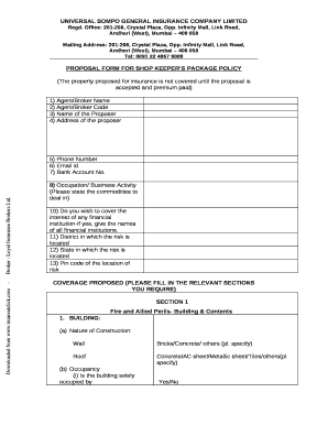 Shopkeeper's Package Policy Proposal Form