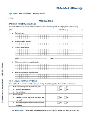 Machinery Breakdown Insurance Proposal Form