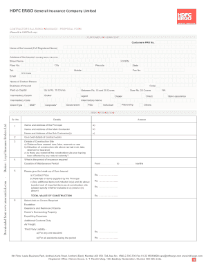 Contractor's All Risks Insurance Proposal Form