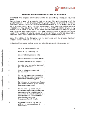 Product Liability Insurance Proposal Form