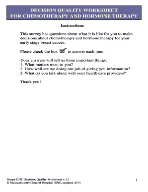 Breast Cancer Chemotherapy and Hormone Therapy Decision Quality Worksheet