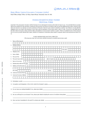 Pravasi Bharatiya Bima Yojana Proposal Form