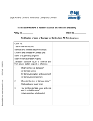 Contractor's All Risk Insurance Claim Form