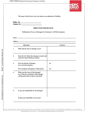Erection Insurance Notification of Loss or Damage