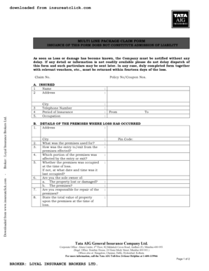Multi Line Package Claim Form