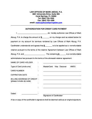 Authorization for Credit Card Payment