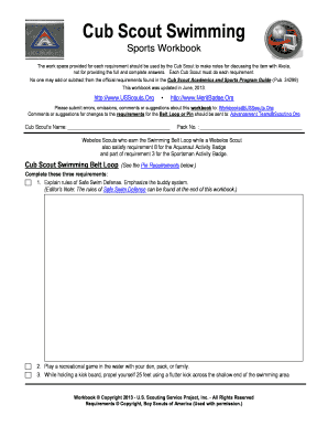 Cub Scout Swimming Workbook