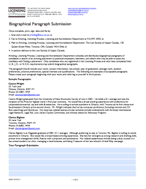 Biographical Paragraph Submission for Articling