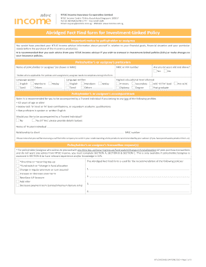 Abridged Fact Find Form for Investment-Linked Policy