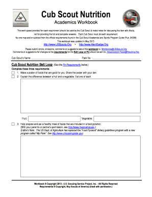 Cub Scout Nutrition Workbook