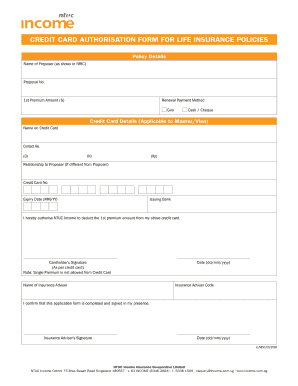 Credit Card Authorization Form for Life Insurance