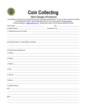 Boy Scouts Coin Collecting Merit Badge Workbook