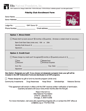 Fidelity Club Enrollment Form