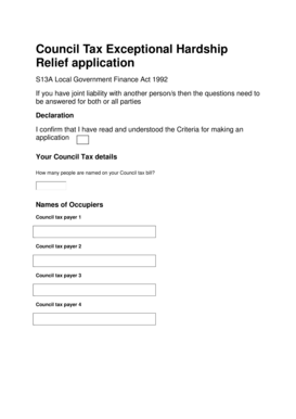 Council Tax Exceptional Hardship Relief Application