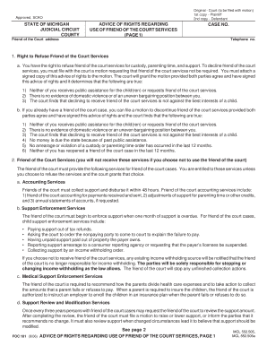 Michigan Advice of Rights Regarding Use of Friend of the Court Services