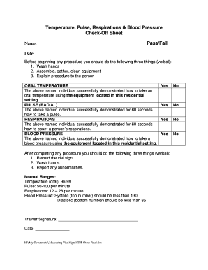 Pulse log - Temperature Pulse Respirations Blood Pressure Check - cmhcm