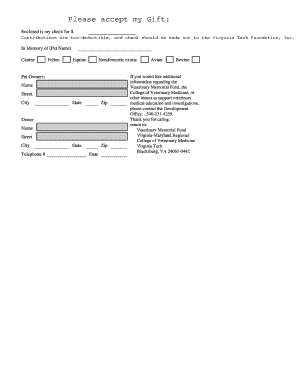 Veterinary Memorial Fund Donation Form