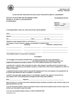 California New Construction Exclusion Form