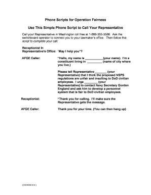 Phone Script for Contacting US Representatives and Senators