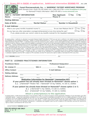 Forest Pharmaceuticals Patient Assistance Program Application