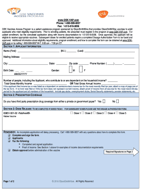GSK Vaccines Access Program Application