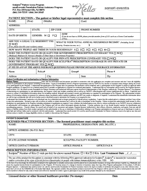 Sculptra Patient Access Program Application