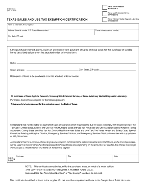 Texas Sales and Use Tax Exemption Certification