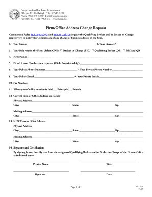 North Carolina Firm Office Address Change Request