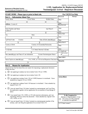USCIS Form I-102 Application for Replacement/Initial Nonimmigrant Arrival-Departure Document