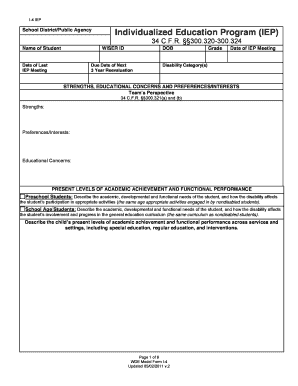 IEP Form for Student Education Plan