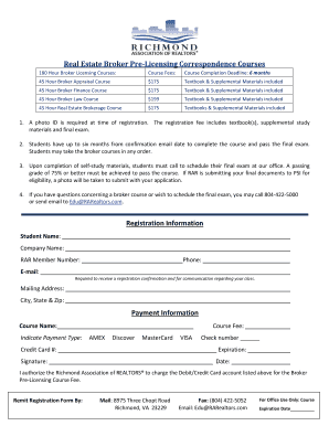 Real Estate Broker Pre-Licensing Registration Form