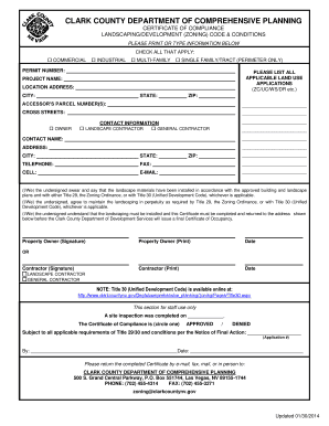Clark County Certificate of Compliance