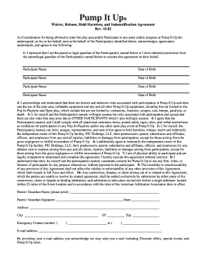 Pump It Up Waiver and Release Form
