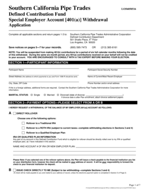 Special Employer Account 401(a) Withdrawal Application