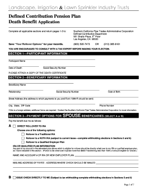 Defined Contribution Pension Plan Death Benefit Application