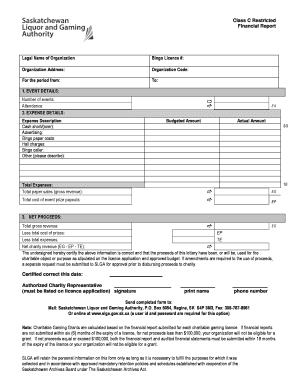 Class C Restricted Bingo Financial Report