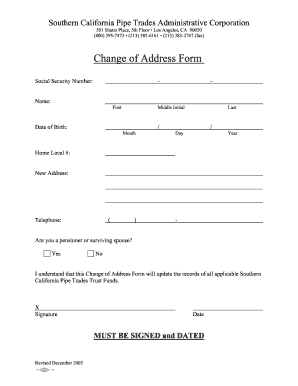 Southern California Pipe Trades Change of Address Form