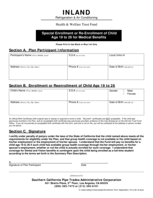 Health & Welfare Trust Fund Child Enrollment Form