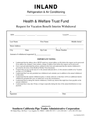 Request for Vacation Benefit Interim Withdrawal